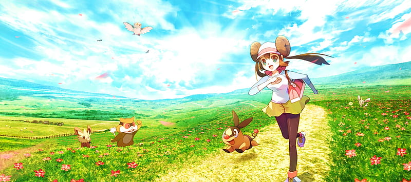 Image of Rosa running in a field with her Tepig